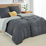 Duvetnova Bettwäsche 135x200 4teilig Grau/Hellgrau Bettwäsche-Sets Microfaser ÖKO-TEX Wendebettwäsche 135 x 200 4tlg, weich & bügelfrei 2 Bettbezug 135 x 200 + 2 Kissenbezüge 80x80 mit Reißverschluss