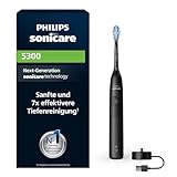 Philips Sonicare 5300 elektrische Zahnbürste, Schallzahnbürste mit 2 Intensitätsstufen, Andruckkontrolle, EasyStart, Smartimer und BrushPacer, Schwarz, Modell HX7101/01 [Neue Technologie]