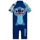 Disney Badeanzug Mädchen, Neoprenanzug Kurze Ärmel, Kurze Hose & Reißverschluss - Mädchen Geschenke (Dunkelblau Stitch, 5-6 Jahre)