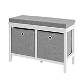 SoBuy FSR81-HG Sitzkommode Sitzbank mit Stauraum Schuhbank mit Sitzfläche Schuhtruhe mit 2 grauen Körben Weiß BHT ca.: 70x50x30cm