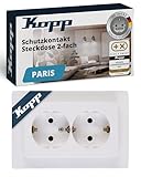 Kopp PARIS 2-fach Schutzkontaktsteckdose in Arktis-Weiß - Unterputz-Steckdose für Einbau in 1-fach Schalterdose - IP20 Einbausteckdose ohne Berührungsschutz - Steckdosen-Unterputz 16A & 250V~