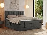 MKS MEBLE Boxspringbett 160x200 elektrisch verstellbar 7-Zonen Taschenfederkern Matratze und Topper Bett 160x200 mit Motor Polsterbett Motorbett - Comforto - Dunkelgrau Velvet - H3