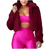 Generisch Kurz Pelzmantel Damen Elegant Einfarbig Kunstpelze Jacke Kunstfell Mantel Kuschelig Fellmantel Dicke Warme Winterjacke Winter Pelzjacke Langarm Wintermantel Felljacke Übergangsjacke