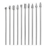 Treki 10 Stück 100mm Lang Hartmetall Frässtifte mit 3mm Schaft Wolframcarbid Fräser Fräsaufsatz für Akkuschrauber, Lang Hartmetallfräser Metallfräser Holzschnitzerei Bohrer Set für Holzarbeitung