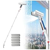 RYJYQYX 4 in 1 Sprüh Fensterabzieher Profi mit 41-190 cm 4-teiligem Verlängerungsstange, Waschbürste Mit Teleskopstiel mit Abwassersammler und 5 Pads Fensterputz Set für hohe Innen/Außenfenster
