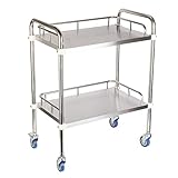 lesolar Servierwagen Edelstahl 2 Böden Multifunktional Küchenwagen Transportwagen Laborwagen teewagen mit 4 Fixierbare 360 ° Vollgummi Rollen 400 x 600 x 860 mm Speisewagen