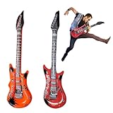 OUDQFCJ 2 Stück Aufblasbare Luftgitarren, Kinder Party Gitarrendekor, Aufblasbarer Band Deko, Dekoration Fasching Gitarren, Flammen Musik Musikinstrumente, zufällige Farbe (55cm)