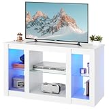 WLIVE TV Schrank LED für Fernseher bis zu 43 Zoll, 100 x 40 x 56 cm, TV Sideboard mit Offenen Stauraum, Fernsehschrank mit 22 Farben LED-Beleuchtung, Weiß
