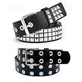 2 Stück Bullet Belt, Nietengürtel Herren, Studded Belt, Punk Rock Nietengürtel für Damen, Coole Gürtel für Jeans, Doppelloch Ledergürtel Jeansgürtel Studded, Gürtel mit Punk Style Cosplay