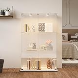 Glasvitrine, Vitrinenschrank Glasvitrine Mit LED Beleuchtung, Glasvitrine Stehend Mit Schloss, 2 Türen Und 3 Regalen, Glas Vitrine Standvitrine Für Wohnzimmer Schlafzimmer Büro (Weiß, 3 Regale)