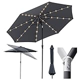 Sekey Solar-LED Sonnenschirm 330cm mit 40 LED, Windfester Gartenschirm UV 50+, Alu-Sonnenschirm mit Kurbel für Terrasse Balkon Garten