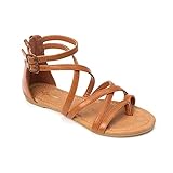 HEVA Damen Casual Riemchensandalen Komfort Einstellbare Flache Sandalen（6.5UK 40EU,Braun）
