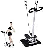 Stepper für Zuhause, Fitness Stepper mit Matte und 2 Widerstandsbänder, Stairmaster für Zuhause mit Lenker, Schwarz Stair Stepper für das Tägliche Training, bis 150kg, 29 * 39 * 110cm