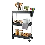 Relaxdays Rollwagen, 3 Etagen, Servierwagen, Küchenwagen Bad & Büro, Rollregal, HBT: 62,5x40x22 cm, Bastelwagen, schwarz