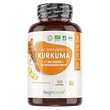 BIO Kurkuma Kapseln - Schwarzer Pfeffer & Ingwer mit Curcumin - Kurkuma und Ingwer Pulver - 180 Kapseln - Vegan - WeightWorld
