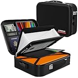 JUNDUN Feuerfeste Dokumentenbox mit Schloss, Hartschalenkoffer Document Organizer mit 13 Fächern, Feuerfeste Dokumententasche Aufbewahrungsbox für A4-Dateien,Urkunden,Reisepass und mehr(Harte)