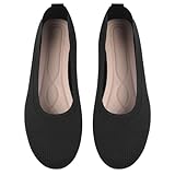 OFFCUP Damen Ballerinas Knit Kleid Schuhe Runde Zehe, Flats, Slip On, Maschenware Bequem Weich Ballerina Schwarz - 39