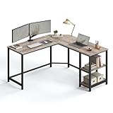 VASAGLE Schreibtisch, L-förmiger Computertisch, 138 x 138 x 76 cm, Eckschreibtisch mit 2 Ablagen, platzsparender Bürotisch, Gaming, Homeoffice, einfacher Aufbau, greige-schwarz LWD72MB