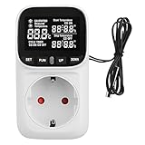 Temperaturregler, Deutsches Display, Temperaturschalter mit Fühler 230V, Digital Thermostat Steckdose, Temperaturwächter mit Heiz- und Kühlmodus für Gewächshaus, Terrarium, Kühlschrank