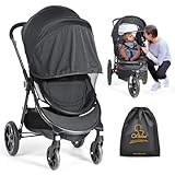Orzbow Universal Insektenschut mit Sonnensegel 2 in 1 für Kinderwagen & Buggy,Reißfest Fliegennetz & Sonnenschutz UV Schutz 50+,Feinmaschig Moskitonetz für Reisebett & Babyschale mit Tasche (Schwarz)
