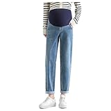 Olamao Schwangere Jeans 7/8 Dad Fit Loose – verstellbare Taille, bequemer und prächtiger Schnitt, Schwangerschaft, perfekt für Frauen unter 168 cm (Modell Elefantenpfote, versteckt Unvollkommenheiten