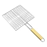 Grill-Fisch-Grillkorb – 16,54 Zoll Grillkorb | Holzgriff aus Eisendraht – Hochtemperaturbeständiger Grillkorb für Holzkohle- und Elektrogrills, perfekt zum gleichmäßigen und sicheren von Fisch