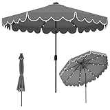 COSTWAY 300 cm Sonnenschirm mit LED-Beleuchtung, Gartenschirm mit Kurbel und Volant, beidseitig um 35° knickbar, Terrassenschirm mit 8 Rippen, Marktschirm für Balkon, Garten, Terrasse (Grau)
