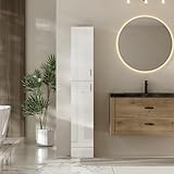 QIHANG-UK Schrank-Organizer, schmales Hochglanz-Holz mit 2 Türen und 4 Einlegeböden, Tallboy-Eckregal für Wohnzimmer, Schlafzimmer, Badezimmer