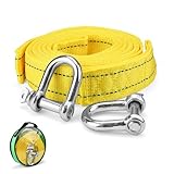 FINELYCR Abschleppseil, 4M x 4.3CM Abschleppseil 5t (11,000 LBS), Tow Rope mit Aufbewahrungstasche und 2 Verdickten U-förmigen Haken, Towing Strap für Abschlepp und Bergungsfahrzeuge