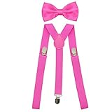 SUNTRADE Hosenträger für Herren und Damen, elastisch, Y-Form, verstellbar, mit Clips und Fliege Gr. Einheitsgröße (Rosarot)