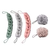 5 Stück Badeschwamm Duschschwamm Netz Schwamm für Körperpeeling, 2er Körperschwamm Mesh Bad Duschknäule und 3er Langes Rückeneinseifer Seifschwamm Massageschwamm Rücken Wäscher, Luffa Schwamm