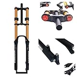 Fahrradgabel 26 27.5 29 Zoll mtb FedergabelKeine Dämpfung 1-1/8' Gerade Doppelschulter Downhill Gabel Federweg 180mm 9 * 100mm QR Manuelle Scheibenbremse Vorderradgabel Schnellverschluss-Version(Goldr