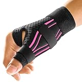 FREETOO Ergonomische Daumenbandage Rechts und Links, Atmungsaktive und Weiche Daumenschiene, Daumenorthese bei Arthrose, Sehnenscheidenentzündung, Schnapdaumen, Damen und Herren, S/M, Schwarz/Pink