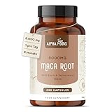 Maca Kapseln hochdosiert | 240 vegane Kapseln | Maca Schwarz 10:1 Extrakt | 8000 mg pro Kapsel | Pulver aus der Maca Wurzel | Hochdosiert und vegan | Alpha Foods