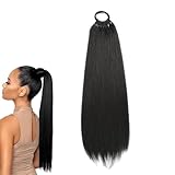 1 Stück Zopf Extension Echthaar, Ponytail Extension Echthaar, 60 cm langer Zopf, Haarverlängerung mit Zopfteil, für Damen und Mädchen, täglicher Gebrauch und spezielle Anlässe Schwarz