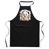 PoStar - Grill-Schürze Kochschürze Herren und Damen - Küchenschürze 100% Baumwolle - Schürze mit Tiermotiv – Papagei - Universelle Größe - Schwarz