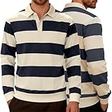 Kostüm Männer Karneval Ringelshirt Herren T Shirt Langarmhemd, Business-Casual-Strickoberteil mit Streifen, bequemes Hemd mit sportlicher Passform und Button-Down-Kragen für die Arbeit und Wo Marine S
