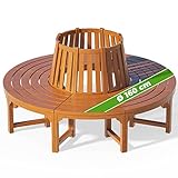 Casaria® Baumbank Sitzbank Wetterfest Holz FSC®-Zertifiziert 320kg Belastbarkeit Rückenlehne 360° Rundbank Garten Bank Baumbank Eukalyptus Ø160x60cm Braun