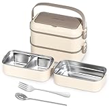 PORFOYO Bento Lunchbox, 2 Etagen Lunchbox mit Fächern und Besteck Bento Box Brotdose Erwachsene, Bentobox, Brotbüchse Vesperdose, Bento Box für Erwachsene, Mikrowellen und Spülmaschinenfest
