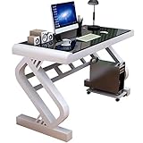Moderner weißer Schüler-Schreibtisch – einfacher Computertisch für Zuhause und Büro mit Tischplatte aus gehärtetem Glas, einfache Montage, Ecktisch, 100 cm, ideal für Studenten und den Heimgebrauch.