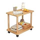 BSOMAM Kleiner Tisch mit Rollen, rechteckiger Beistelltisch aus Holz, multifunktionales Regal, 2 Ebenen, Couchtisch, Nachttisch für Wohnzimmer, Schlafzimmer, Balkon, Holzfarbe