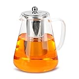 Glas Teekanne 1,3 Liter, MXTIMWAN hitzebeständige Teebereiter, klarer Teekanne aus mit herausnehmbarem Sieb, für kalte und heiße Getränke
