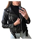 FGUUTYM Lederjacke Damen Schwarz Kunstlederjacke, Motorrad üBergrößE Moto Biker Mit ReißVerschluss Mantel Kurz Leicht Vegan Mode Kurz Jacke üBergangsjacke Kunstleder Bikerjacke Bomberjacke