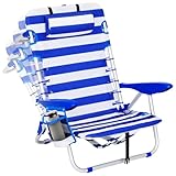 AMHANCIBLE Strandstuhl Klappbar Superleicht Aluminium Campingstuhl 150kg Tragegurte integriert, Verstellbarer Rückenlehne Speziell für Stranddesign EOCC03BW-1
