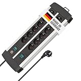 Brennenstuhl Premium-Alu-Line Steckdosenleiste 12-Fach/Mehrfachsteckdose aus hochwertigem Aluminium (mit 2 Schaltern für je 6 Steckdosen und 3m Kabel, Made in Germany)