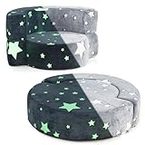 COSTWAY 2 in 1 Kindersofa rund, Spielsofa im Dunkeln Leuchtend, Kindercouch gepolstert mit abnehmbarem Bezug, Kindersessel für Jungen und Mädchen ab 3 Jahren (Grau)