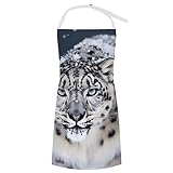 JTKBNVM Blauäugige Schneeleopard-Schürzen für Damen mit Taschen, Schürzen für Männer und Frauen, Schürzen zum Kochen, Küchenschürze, Kochschürze, Servierschürze, Gartenschürze, Kellnerschürze, Stil