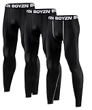 Boyzn Herren 3er Pack Fleece gefüttert Long Johns Base Layer Thermal Pant Leggings Strumpfhosen für das Training Schwarz/Schwarz/Schwarz(Grau)-XL
