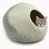 TüV getestete Katzenhöhle Filz 100% Wolle fair, ökologisch und schadstoffgeprüft | Cat cave, waschbar | Kuscheliges Katzen Höhlenbett | Katzenhöle