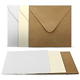 15 Faltkarten mit Umschläge Set - Quadratisch - 240 g/m² 220 g/m² - Weiss - Creme - Kraft - mit Blankokarten passenden Briefumschlägen - 120 g/m² 90 g/m² Nassklebung - Kuvert Karte